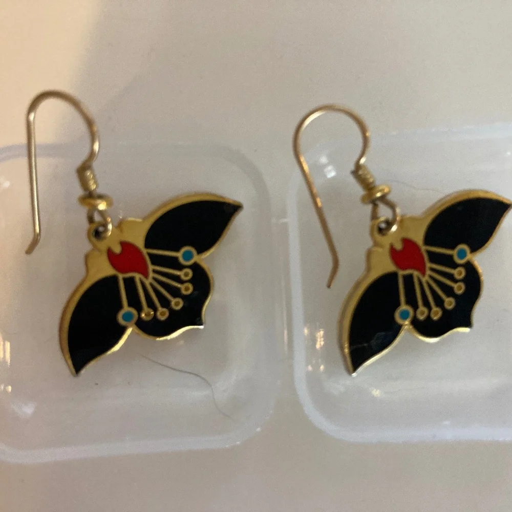 Laurel Burch Vintage Gold Plated Earrings Signed "Desert Flower" - Picture 1 of 6